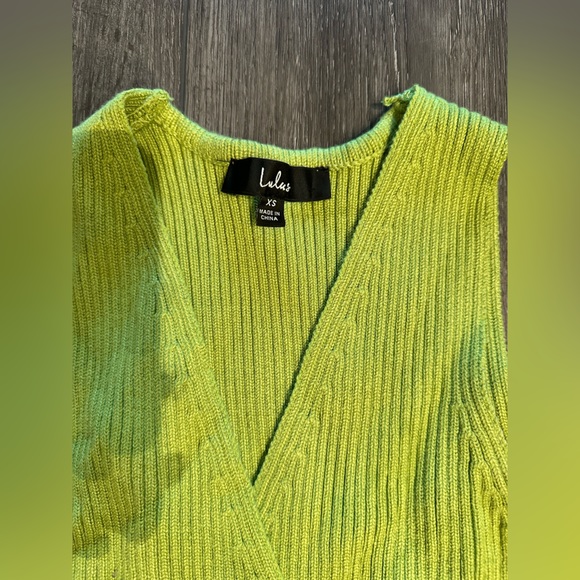 Vibes of Summer Lime Green Faux-Wrap Cropped Sweater Tank Top - Picture 5 of 6